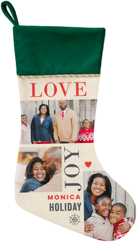 Love Joy Holiday Christmas Stocking, Green, Beige