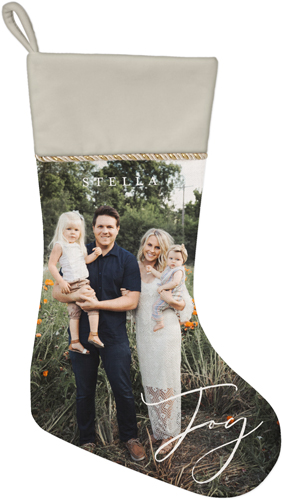 Joy Script Christmas Stocking, Natural, White, white