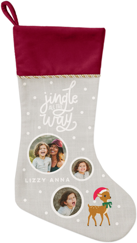 Jingle Christmas Stocking, Red, Gray, silver lining