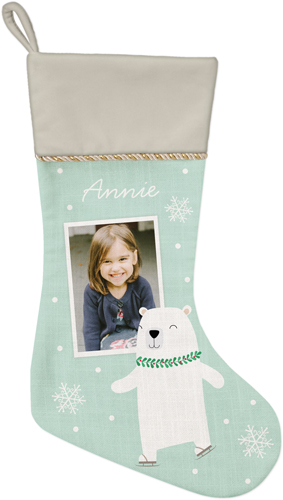 Winter Bear Christmas Stocking, Natural, Green, mint