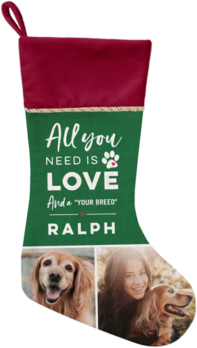 All You Need Is Love Christmas Stocking, Red, Green, forest