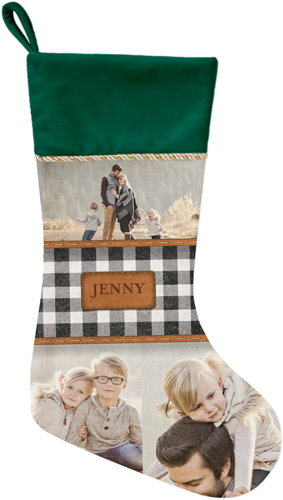 Checkers Christmas Stocking, Green, Brown, cocoa