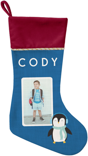 Winter Penguin Christmas Stocking, Red, Blue, blue yonder