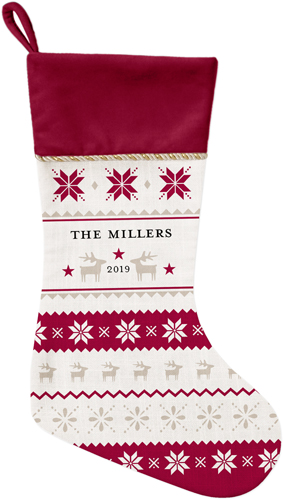 Fair Isle Christmas Stocking, Red, Red, cabernet