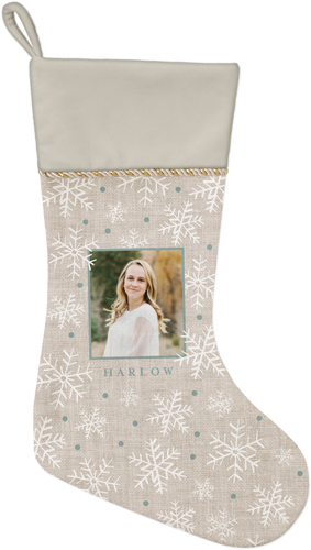 Metallic Snowflakes Christmas Stocking, Natural, Blue, cedar