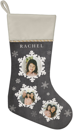 Whimsical Snowflakes Christmas Stocking, Natural, Gray