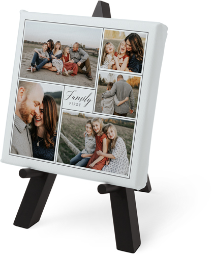 Family First Script Tabletop Canvas Print, 6x6, No Frame, Tabletop Canvas, Gray