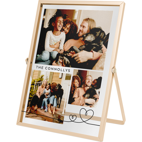 Doodle Heart Border Tabletop Floating Framed Print, 5x7, Gold, Black, black