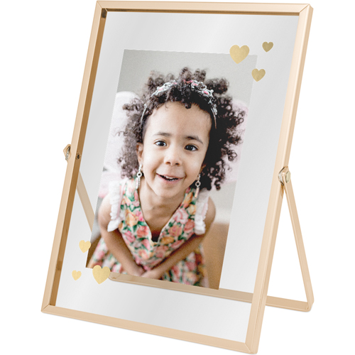 Golden Hearts Tabletop Floating Framed Print, 5x7, Gold, White