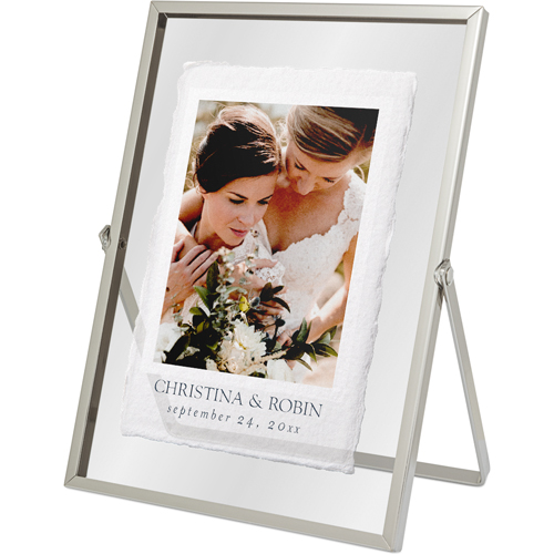 Ripped Paper Tabletop Floating Framed Print, 5x7, Silver, White