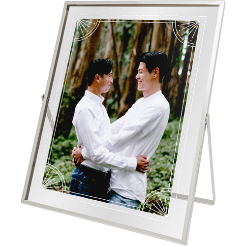 Deco Border Tabletop Floating Framed Print, 8x10, Silver, White