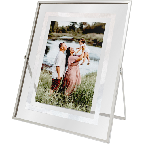 Watercolor Border Tabletop Floating Framed Print, 8x10, Silver, Beige