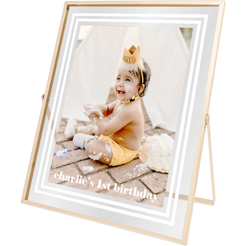 Simple Border Tabletop Floating Framed Print, 8x10, Gold, White, white