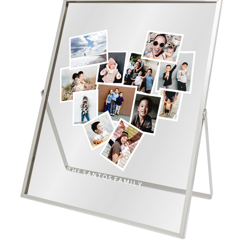 Tilted Heart Collage Tabletop Floating Framed Print, 8x10, Silver, White