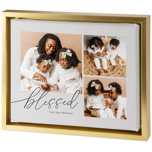 Blessed Script Tabletop Framed Canvas Print, 8x10, Gold, Tabletop Framed Canvas Prints, Gray