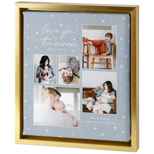 To The Moon Frame Tabletop Framed Canvas Print, 8x10, Gold, Tabletop Framed Canvas Prints, Blue, celeste