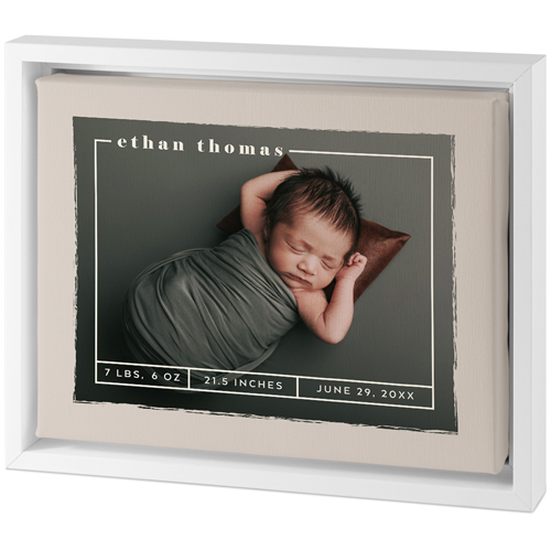 Birth Stat Border Tabletop Framed Canvas Print, 8x10, White, Tabletop Framed Canvas Prints, Beige