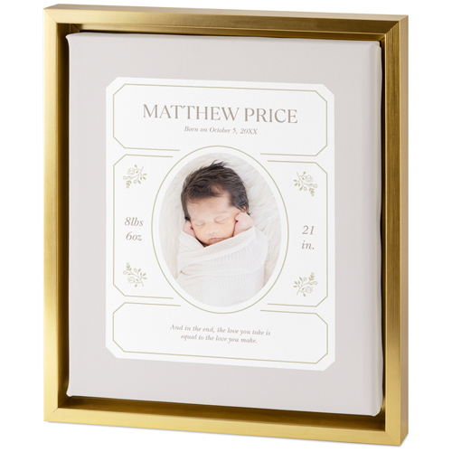 Vintage Stationery Frame Tabletop Framed Canvas Print, 8x10, Gold, Tabletop Framed Canvas Prints, White, white
