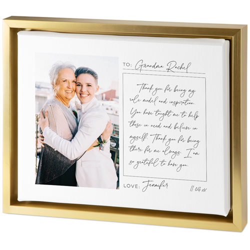 Handwritten Letter Grandma Tabletop Framed Canvas Print, 8x10, Gold, Tabletop Framed Canvas Prints, White