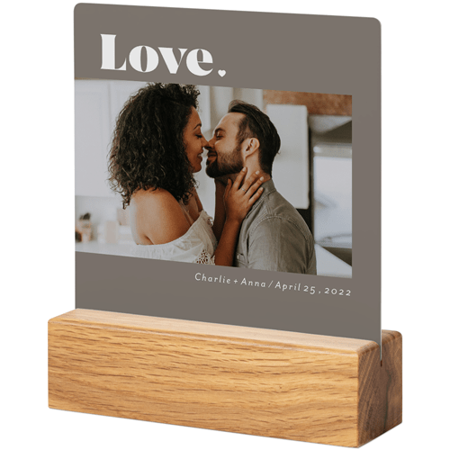 Bold Serif Love Tabletop Metal Prints, 5x5, Natural, Gray