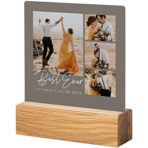 Script Postcard Tabletop Metal Prints, 5x5, Natural, Gray, ash