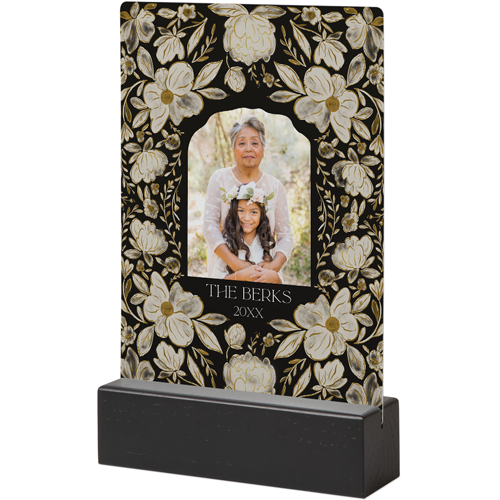 Dark Floral Frame Tabletop Metal Prints, 5x7, Black, Black, black