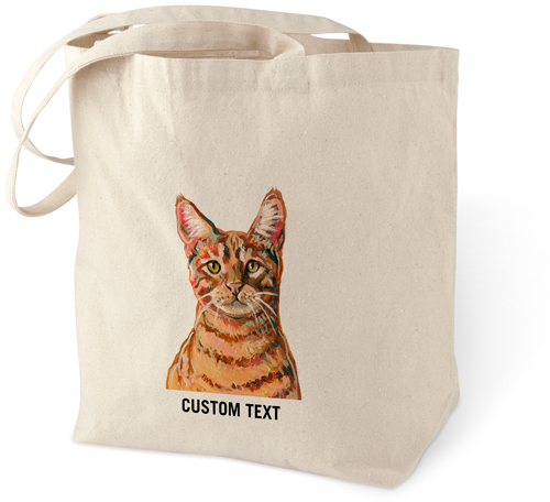 Orange Tabby Custom Text Cotton Tote Bag, Multicolor