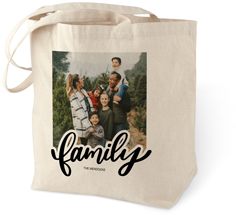 bold family script cotton tote bag