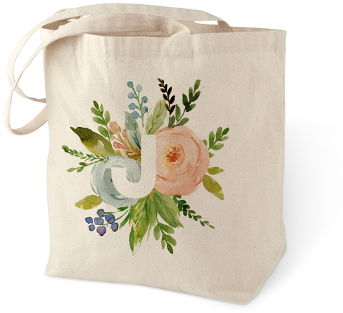 Monogram Floral Cotton Tote Bag, White