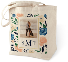 watercolor floral frame cotton tote bag