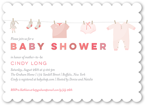 Clothes Shower Girl 5x7 Unique Baby Shower Invitations Tiny Prints