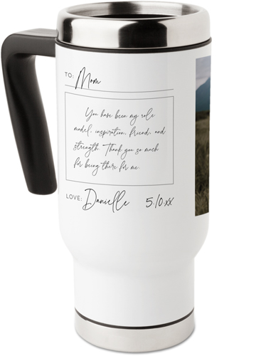 Handwritten Letter Travel Mug with Handle, 17oz, White, white