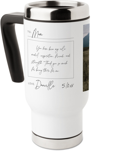 Handwritten Letter Travel Mug with Handle, 17oz, White