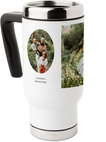 Oval Vignette Travel Mug with Handle, 17oz, White, white