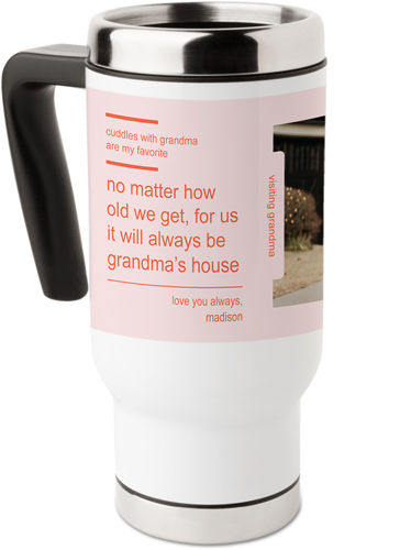 Memory Card Travel Mug with Handle, 17oz, Pink, blush