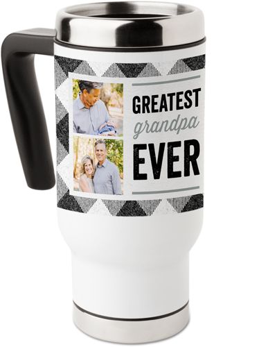 Greatest Grandpa Check Travel Mug with Handle, 17oz, Gray