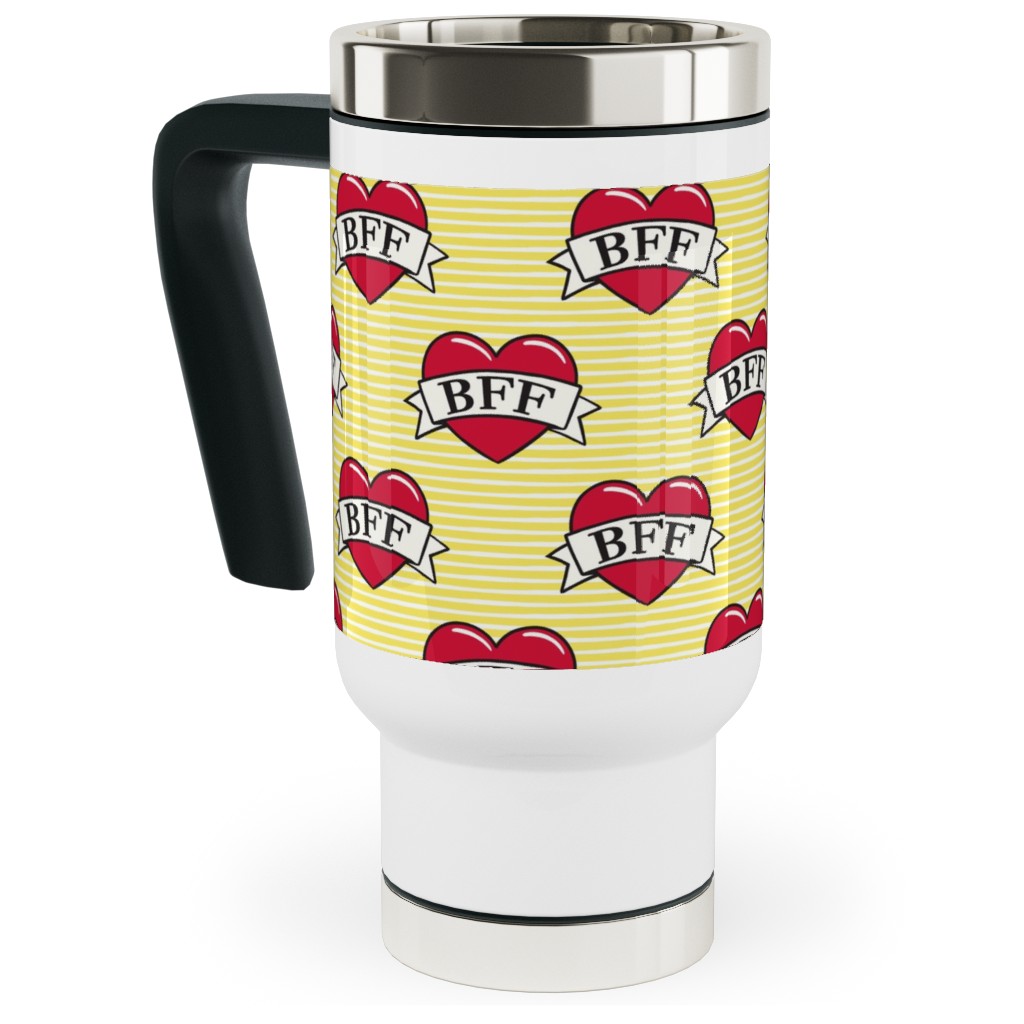 Bff Heart Tattoo Travel Mug with Handle, 17oz, Yellow