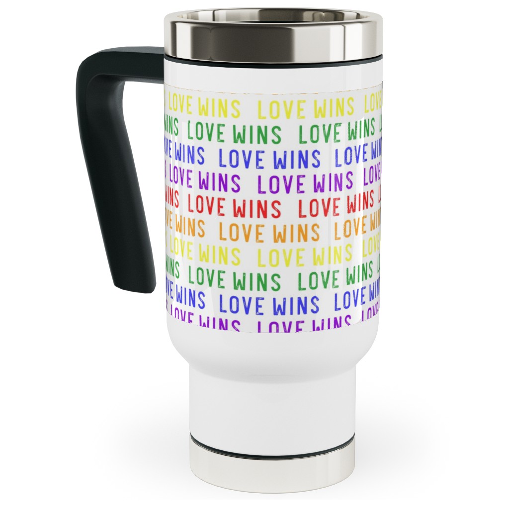 Love Wins Rainbow Travel Mug with Handle, 17oz, Multicolor