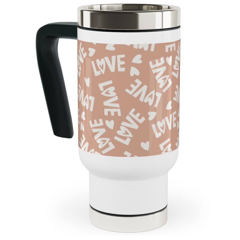 Retro Love - Muted Pink Travel Mug with Handle, 17oz, Pink