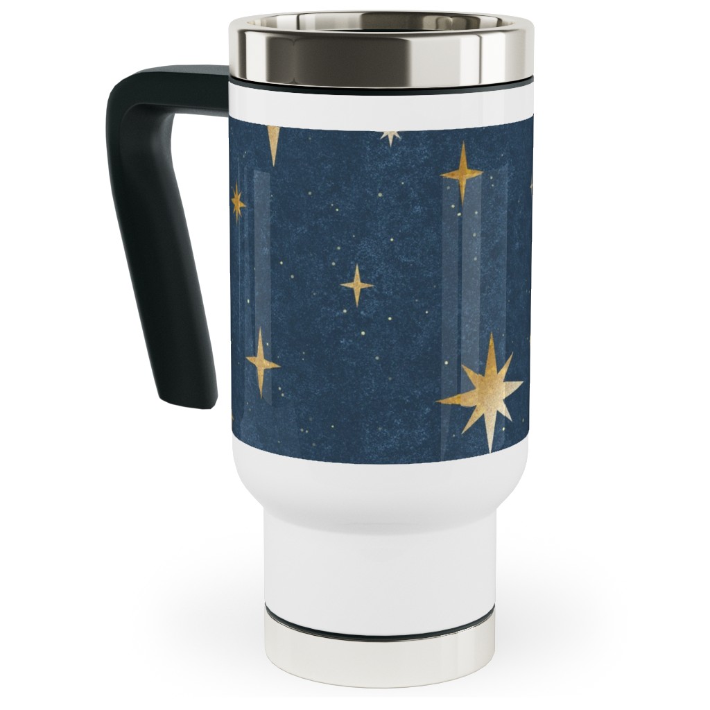 Art Deco Starbursts - Blue Travel Mug with Handle, 17oz, Blue, True Blue