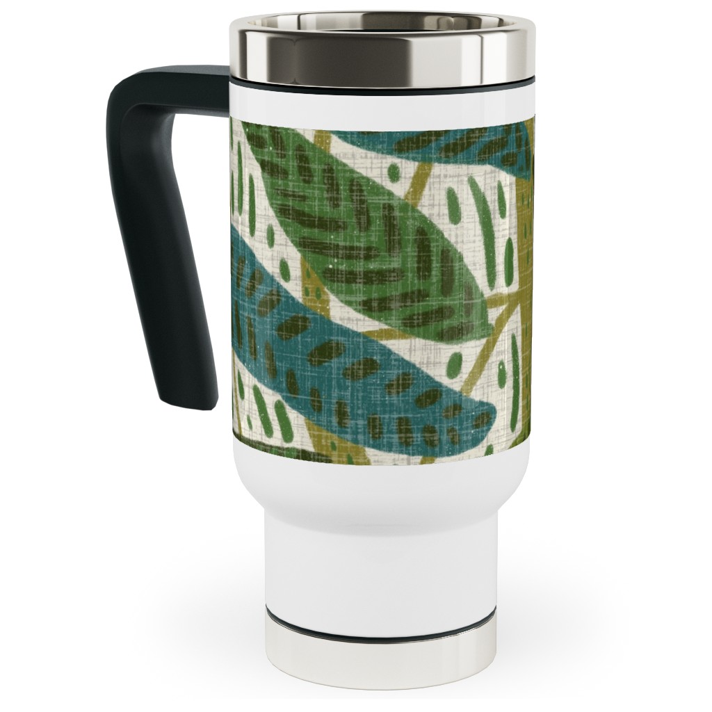 Jungle Foliage - Green Travel Mug with Handle, 17oz, Green