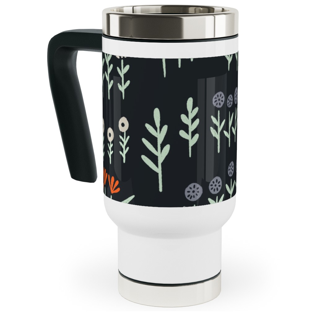 Delicate Floral - Orange and White Travel Mug with Handle, 17oz, Black, Black