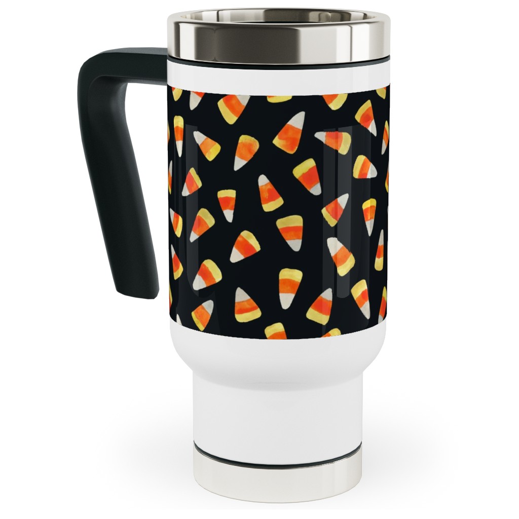 Watercolor Candy Corn - Black Travel Mug with Handle, 17oz, Black