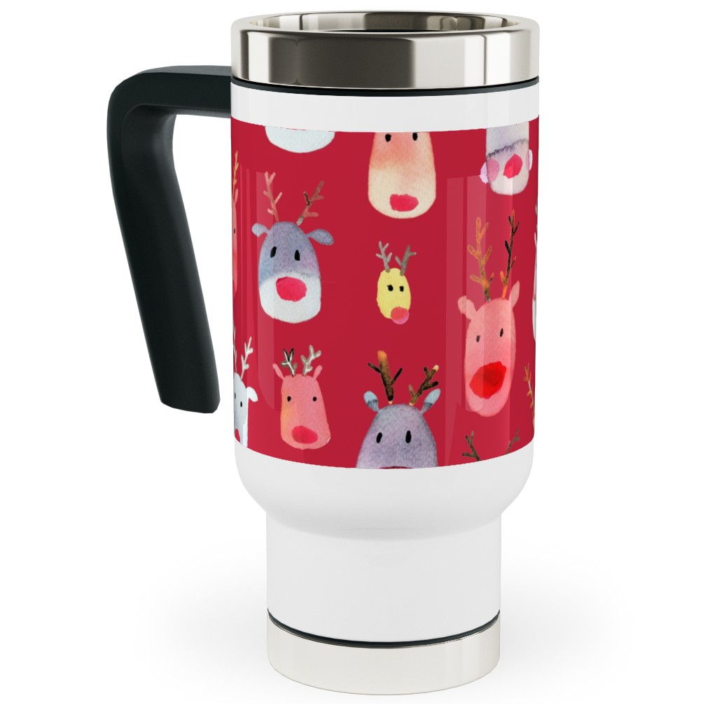 Rudolph Reindeers Travel Mug with Handle, 17oz, Red, Apple