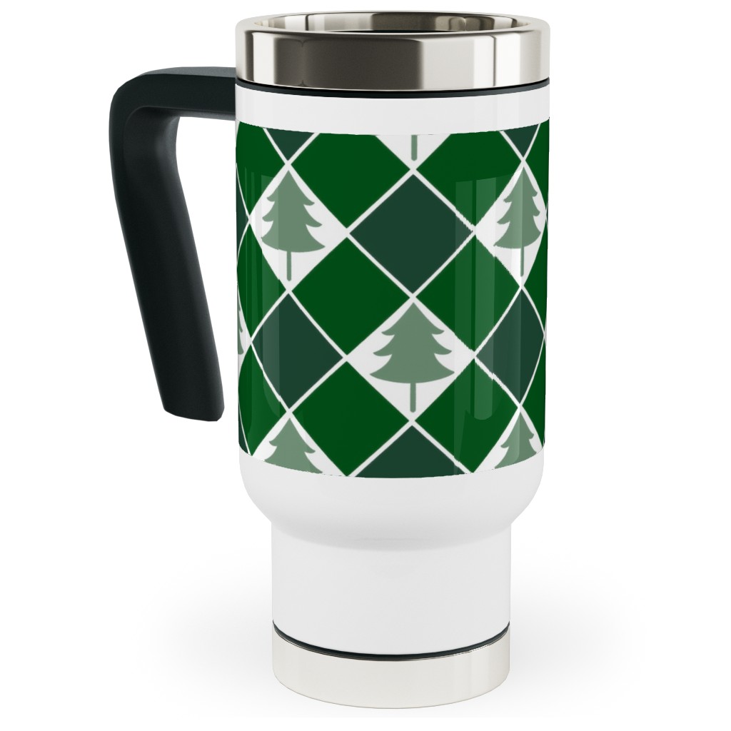 Christmas Tree Checkers - Green Travel Mug with Handle, 17oz, Green