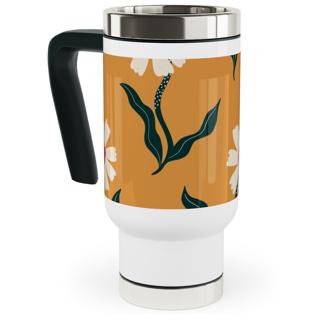 Flower Power - Orange Travel Mug with Handle, 17oz, Yellow, Classic Yellow