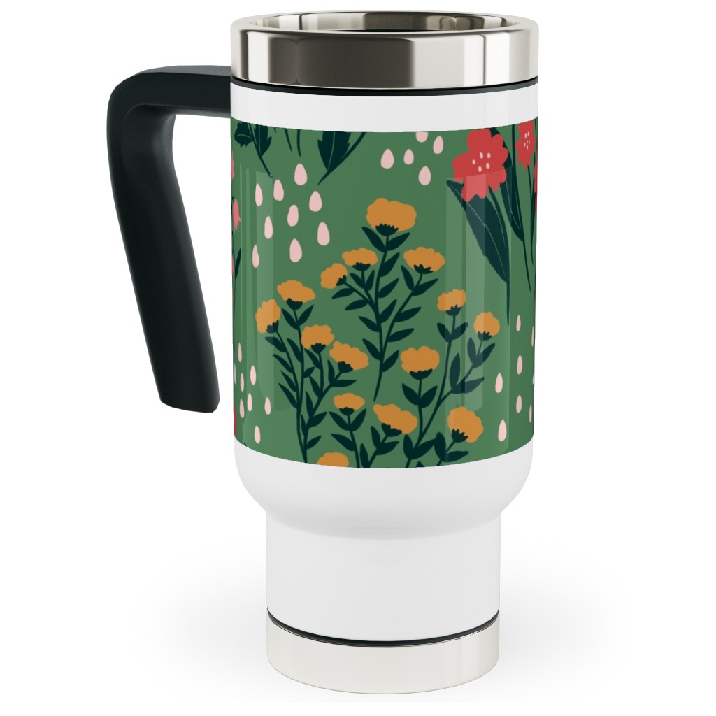 Flowerbed Travel Mug with Handle, 17oz, Green