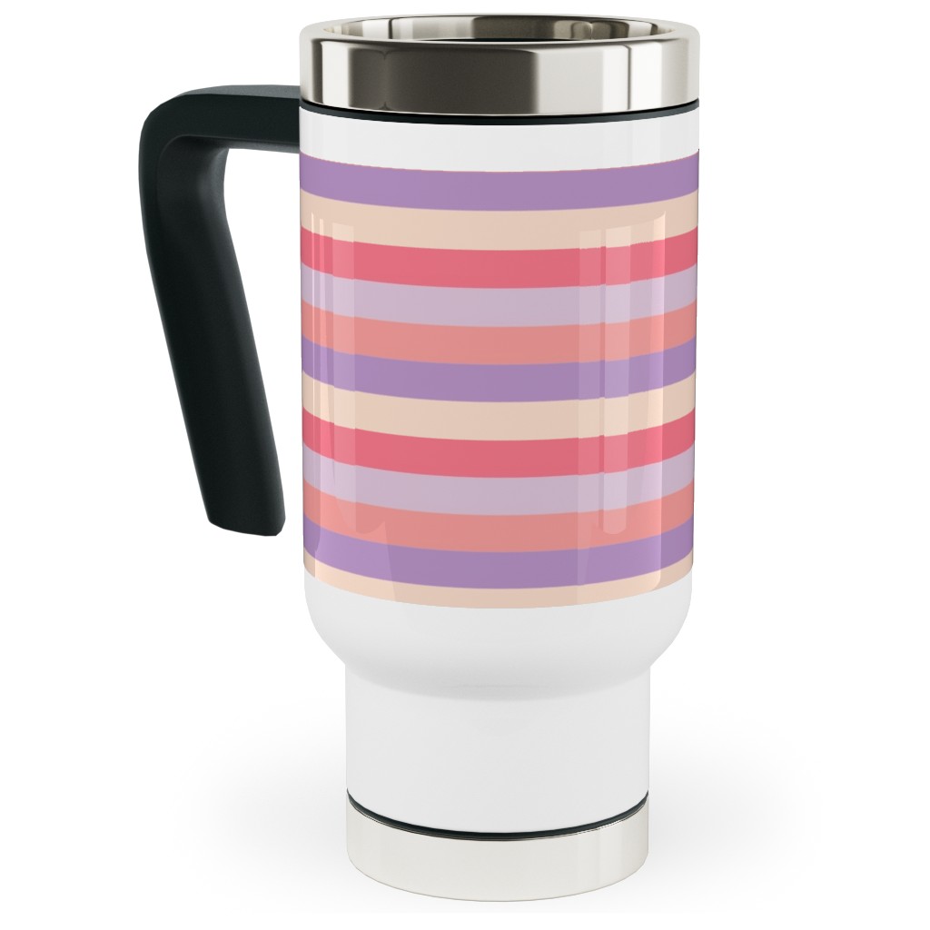 Lavender and Pink Stripe Travel Mug with Handle, 17oz, Multicolor