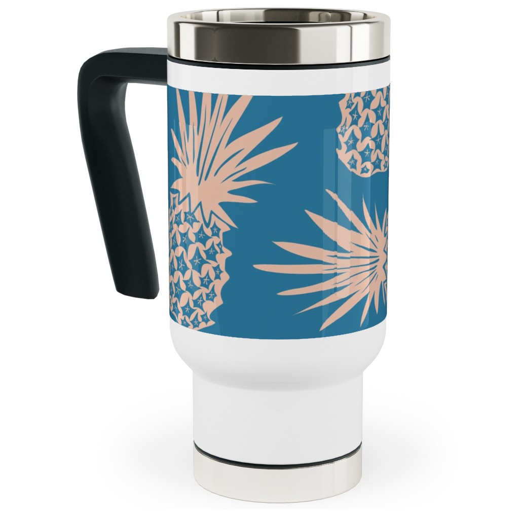 Pineapples Travel Mug with Handle, 17oz, Blue