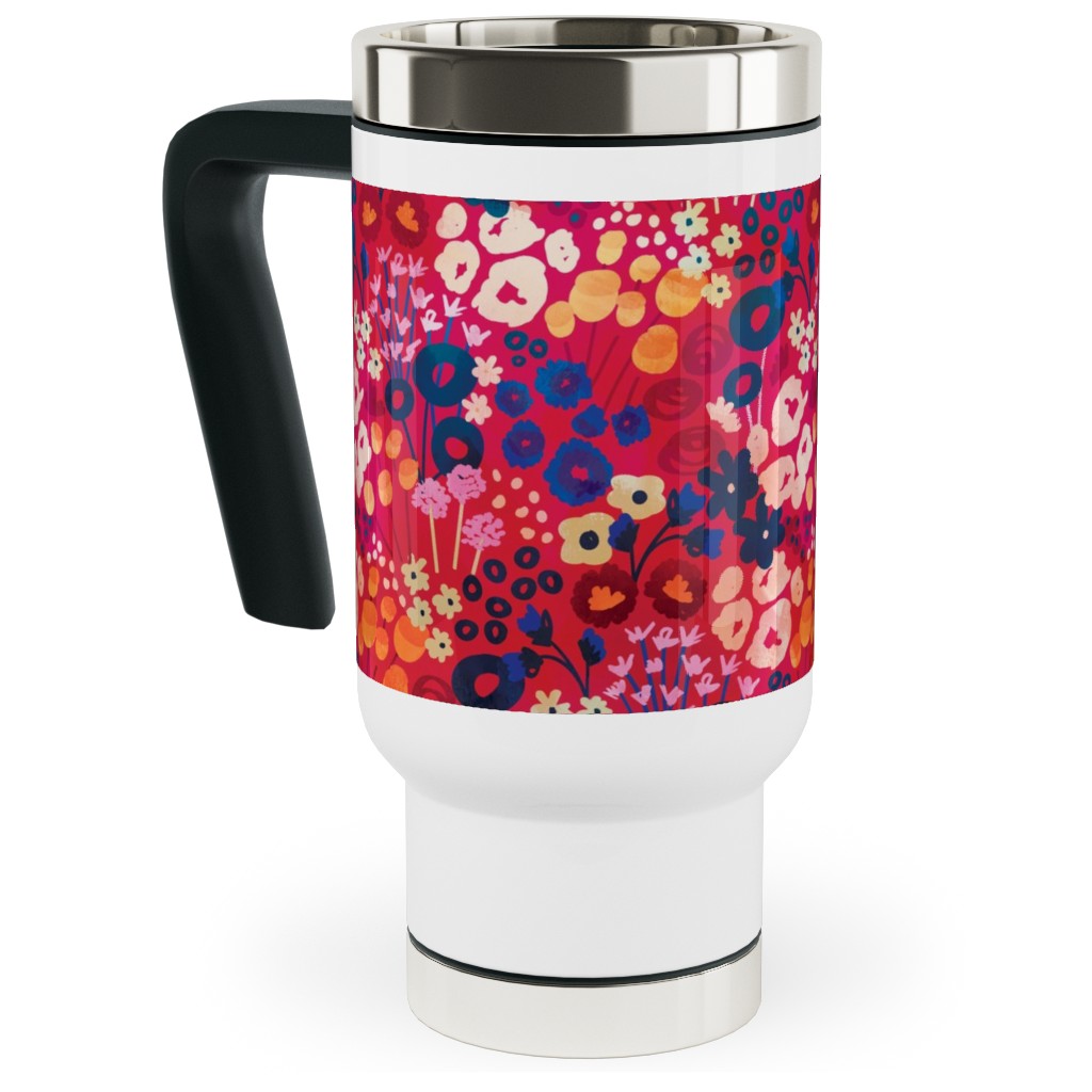 Modern Retro Floral - Multi Travel Mug with Handle, 17oz, Multicolor